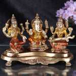 4.7 Inch Brass Lakshmi Ganesh With Saraswati Idol