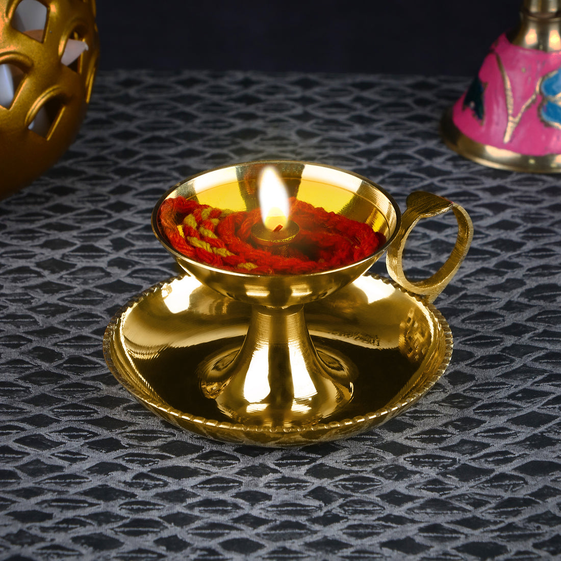 Pure Brass Aarti Akhand Diya With Ring Holder