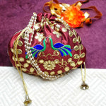 Ethnic Peacock Design Zari Work Women's Potli