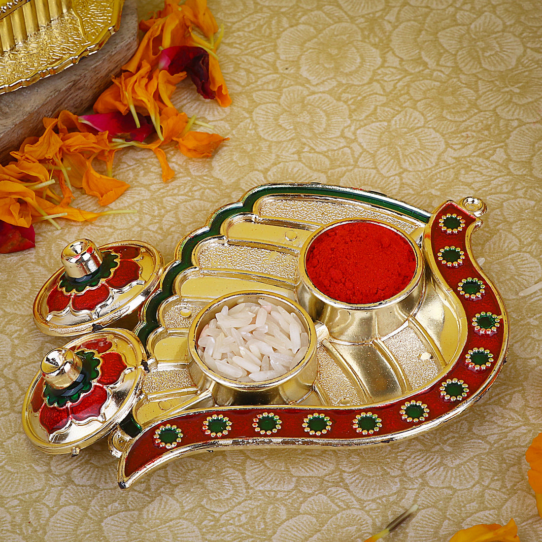 Beautiful Roli Akshat Leaf Platter