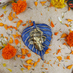 1 Pc Lord Ganesh Face on Leaf Patta Wall Hanging Yellow