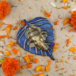 1 Pc Lord Ganesh Face on Leaf Patta Wall Hanging - Blue