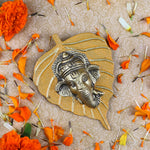 1 Pc Lord Ganesh Face on Leaf Patta Wall Hanging Yellow
