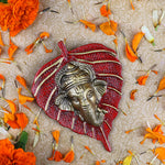 1 Pc Lord Ganesh Face on Leaf Patta Wall Hanging Green