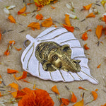 1 Pc Lord Ganesh Face on Leaf Patta Wall Hanging Yellow