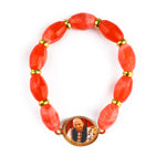 Ravishing Red Long Beads Bracelet with Jai Guruji Swaroop