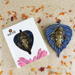1 Pc Lord Ganesh Face on Leaf Patta Wall Hanging Yellow