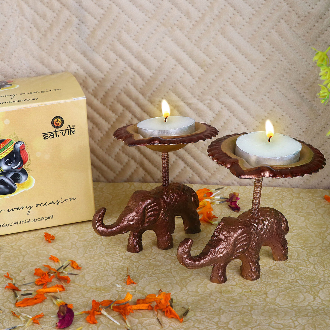 Spectacular Metal Elephant with Diya Showpiece