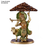 3.9 Inch Brass Krishna Hold Mount Govardhan Idol