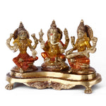 4.7 Inch Brass Lakshmi Ganesh With Saraswati Idol