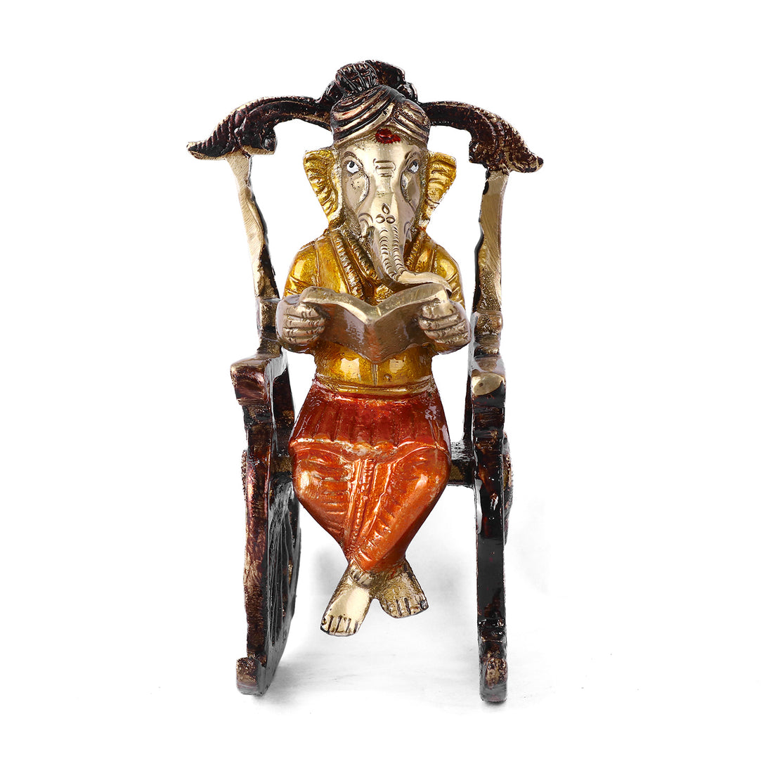 4.5 Inch Pure Brass Reading Book Ganesha Statue