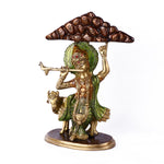 3.9 Inch Brass Krishna Hold Mount Govardhan Idol