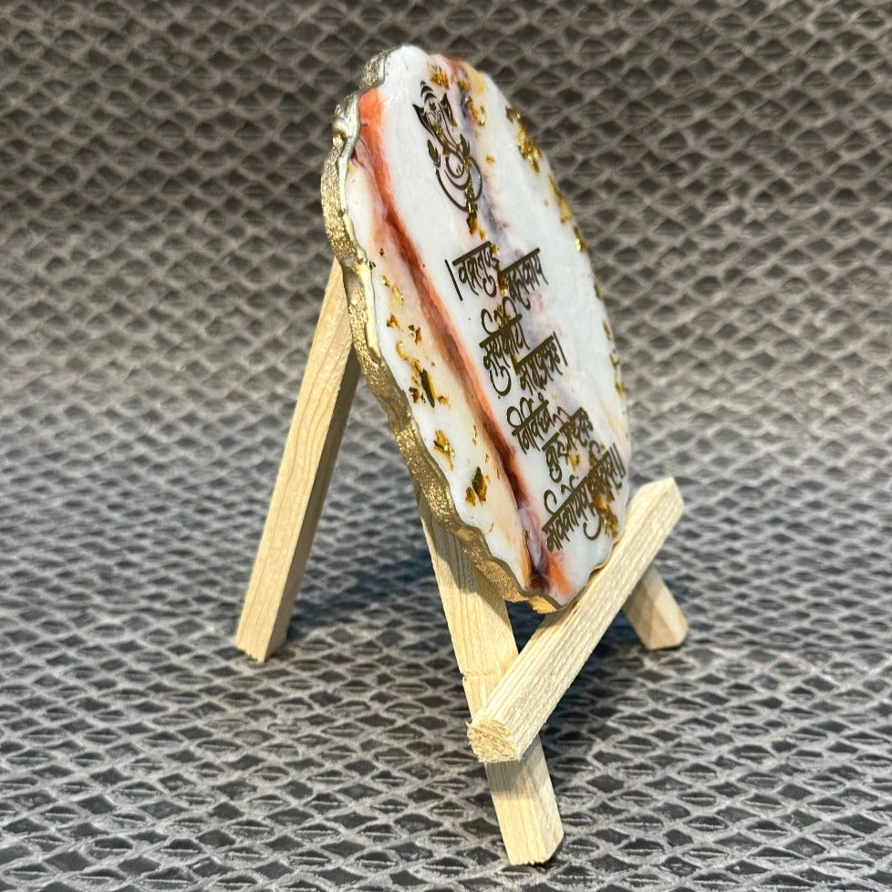 Decorative Ganesha Mantra Frame With Stand Made With Epoxy