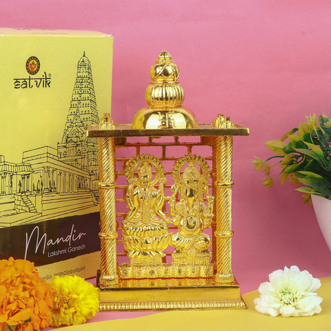Beautiful Lakshmi Ganesha Mandir crafted from fine materials, showcasing Lord Ganesha and Goddess Lakshmi in a serene and intricate design. Perfect for spiritual decor, bringing prosperity and good fortune to your home or temple. India’s Largest Pooja Accessories Brand – www.satvikstore.in 