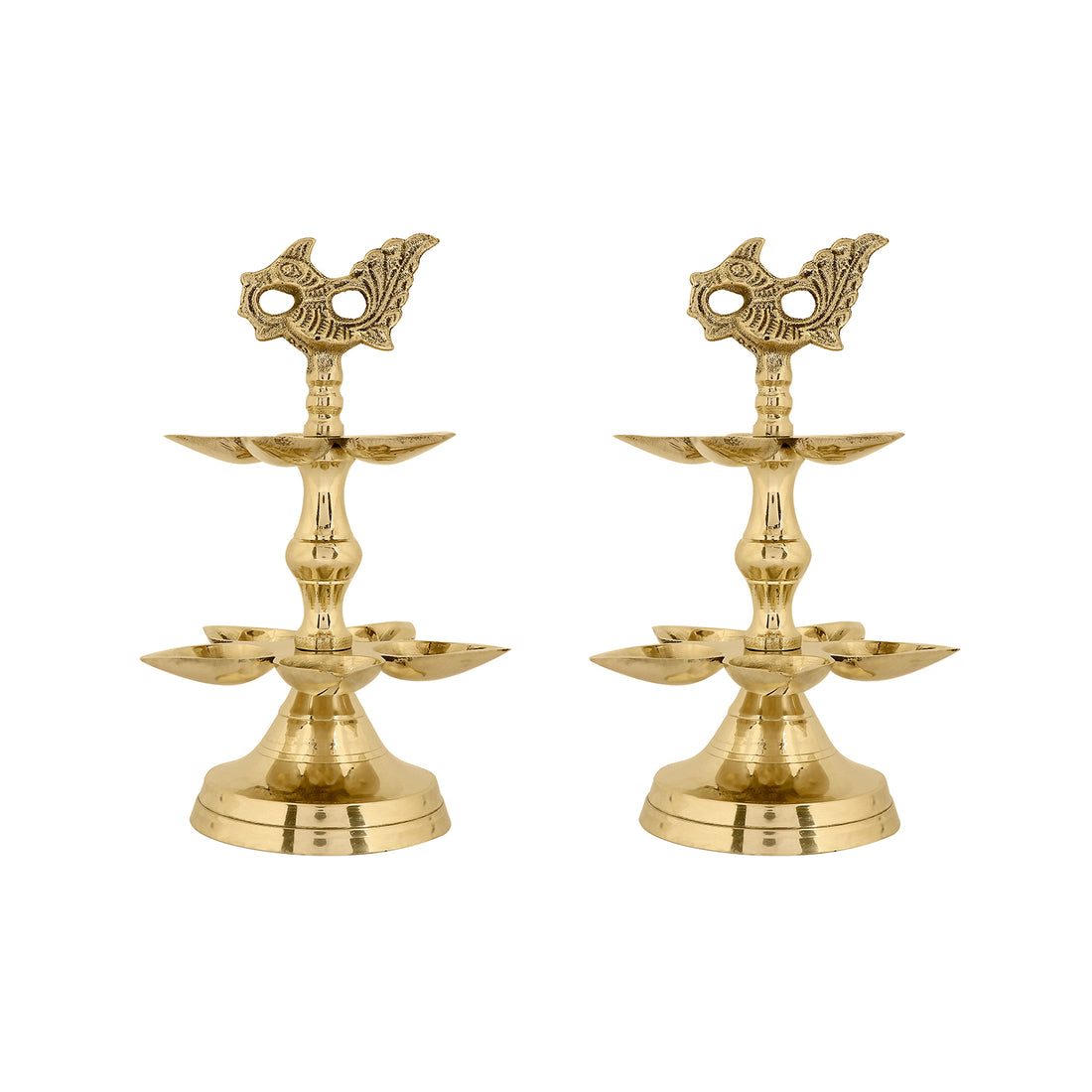 Brass 2 Step Panchmukhi Peacock Kerala Diya