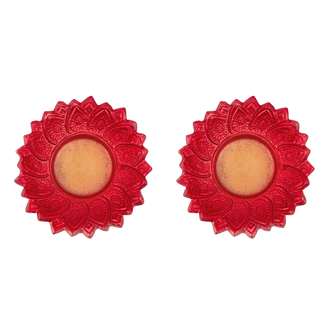Floral Chakra Metal Diya in Red Color (Pack of 2)