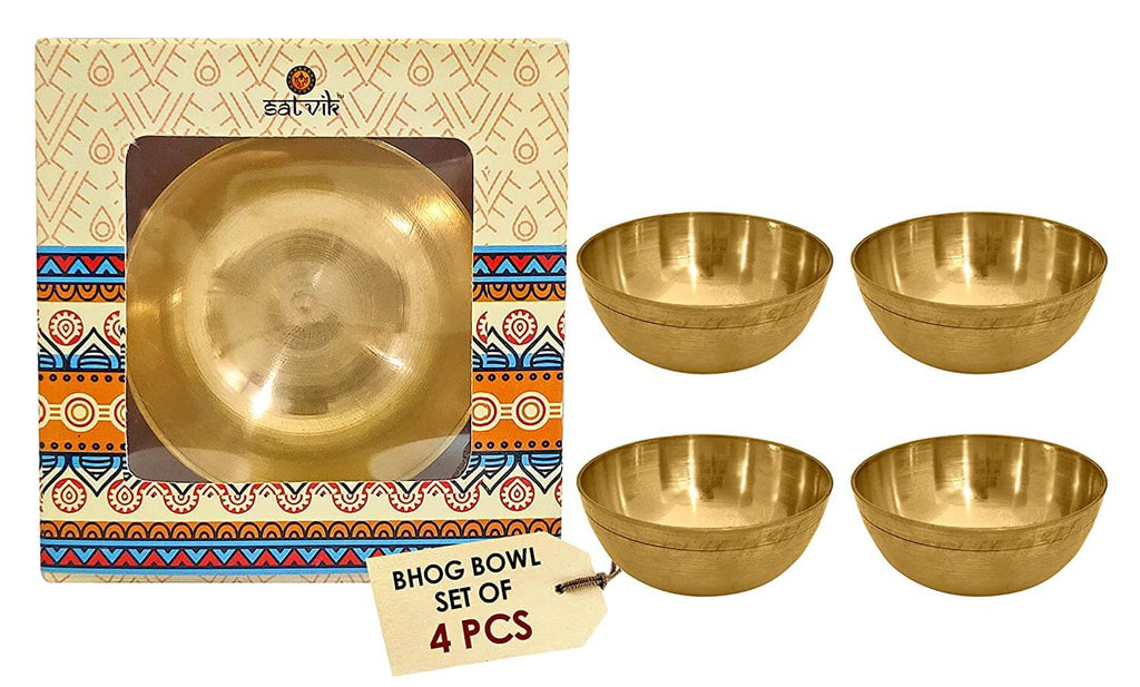 Brass Bhog Bowl (Big) is a large traditional offering bowl used for presenting prasad during religious rituals and poojas. Made from premium-quality brass, it enhances the sanctity and significance of your spiritual practices – India’s Largest Pooja Accessories Brand – www.satvikstore.in