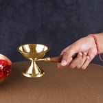 Fascinating Aarti Diya with Curved Wooden Handle
