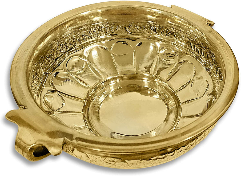 6 Inch Embossed Decorative Brass Designer Urli Puja Store Online Pooja Items Online Puja Samagri Pooja Store near me www.satvikstore.in